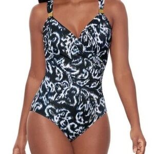 NWOT MIRACLESUIT WOMENS SIZE 10 Black and White Patterned Swimsuit